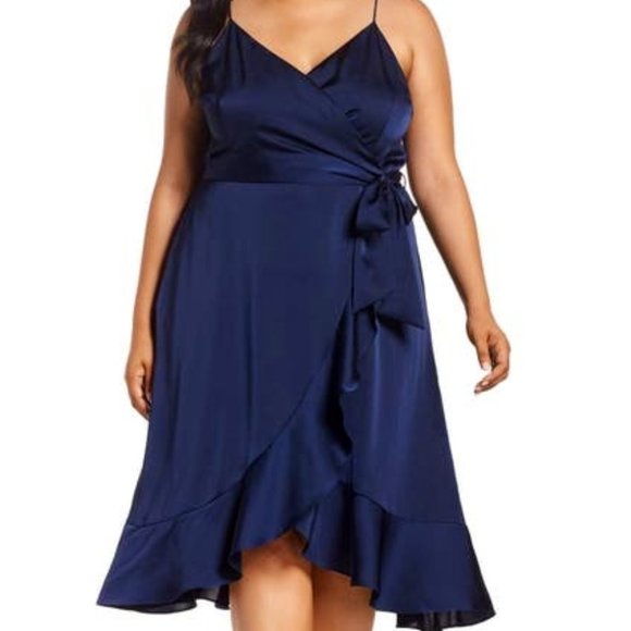 Cooper St Dresses & Skirts - Cooper St Marilyn Navy Satin Faux Wrap Dress